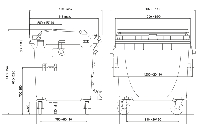 Europlast 1100l MGB mit Flachdeckel Abmessungen