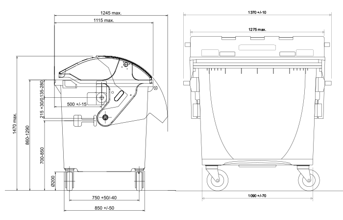 Europlast 1100l MGB mit Runddeckel Abmessungen