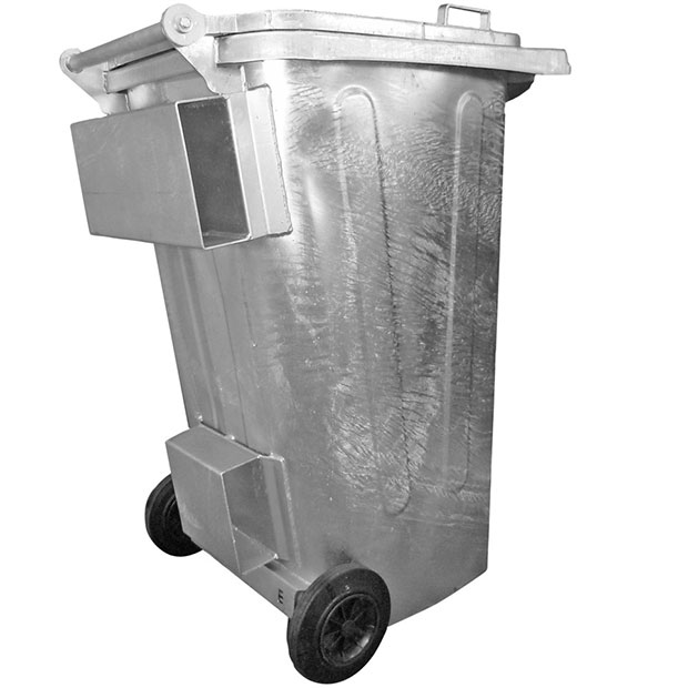 Steel waste bin with forklift pockets